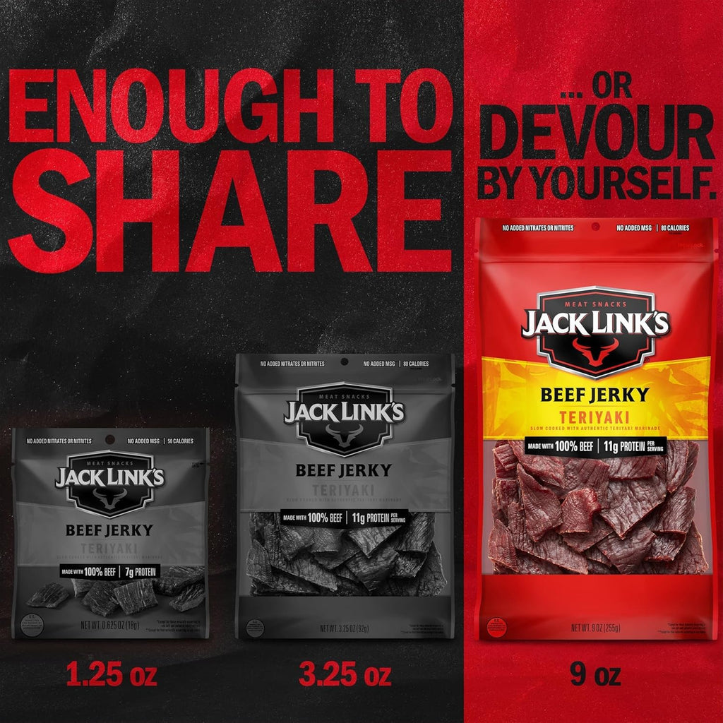 Teriyaki Beef Jerky - (2 Pack) 9 Oz Bag - Ready to Eat Protein Snacks - 11G Protein per Serving - Made with 100% Real Beef