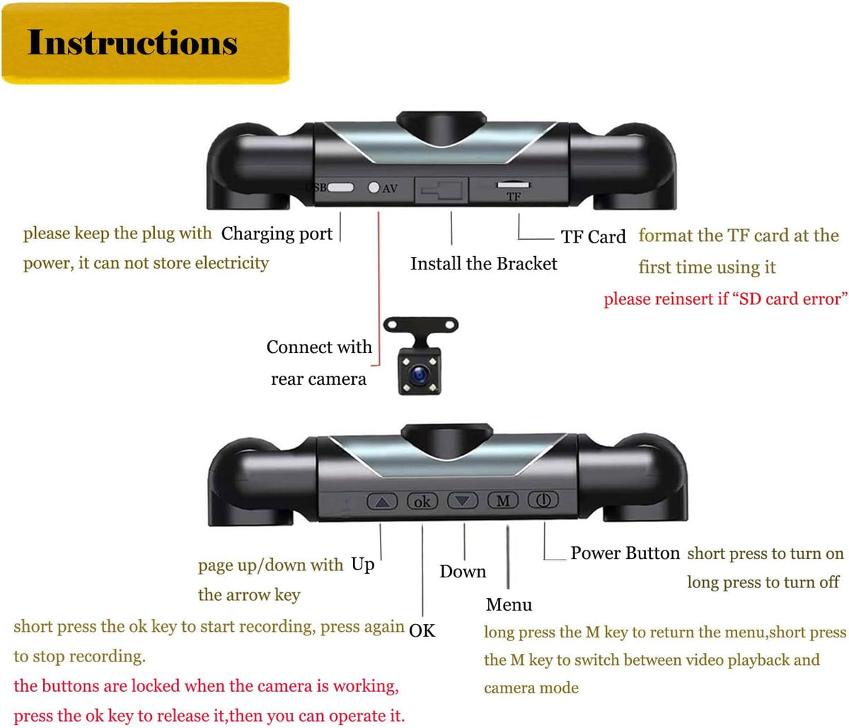 360° Full View Dash Cam Front and Rear Inside, 4 Channel Dashcam 1080P Full HD Dash Camera for Cars with Infrared Lamps Night Vision G-Sensor, Parking Mode, 64GB SD Card Car Accessories