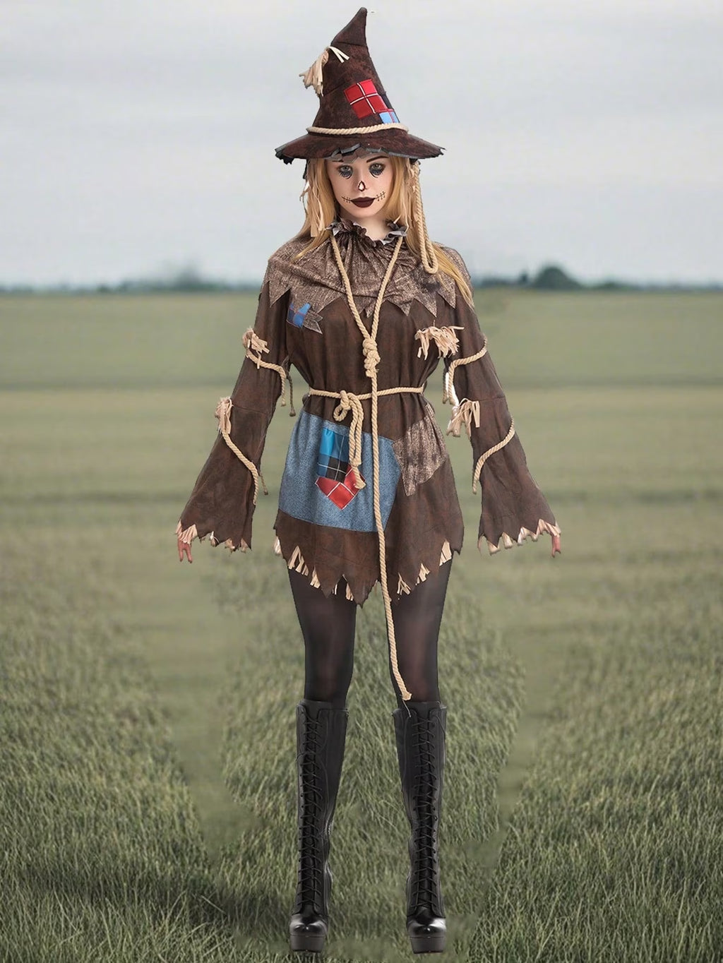 Scary Scarecrow Costume for Adult Women Halloween Dress up Party Cosplay