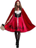 Women Little Red Riding Hood Costume Christmas Halloween Party Dress with Cape