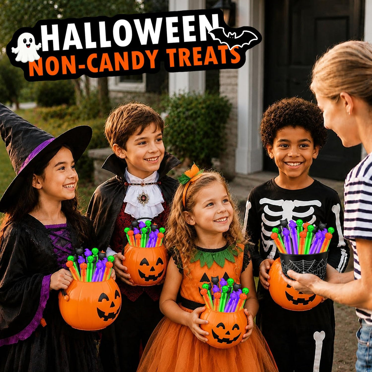 Halloween Treats Non Candy for Toddlers 24 PCS, Mini Bubble Wands Prizes Toys Gifts Bags for Kids, Small Halloween Birthday Classroom Party Basket Goody Bag Stuffer Trinkets Stuff for Boys Girls