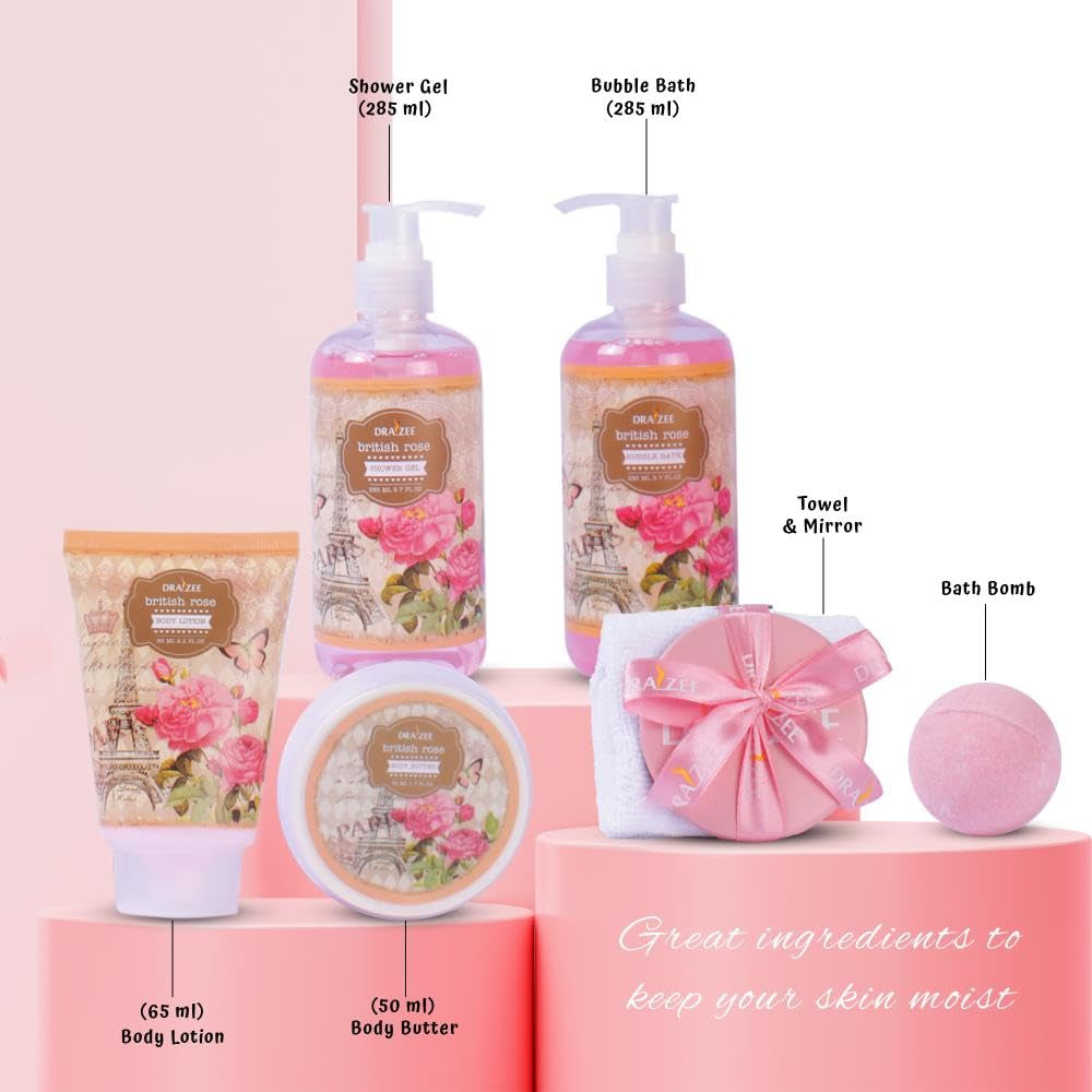 Heel Shoe Spa Gift Basket for Women, 8 Pc British Rose Scented