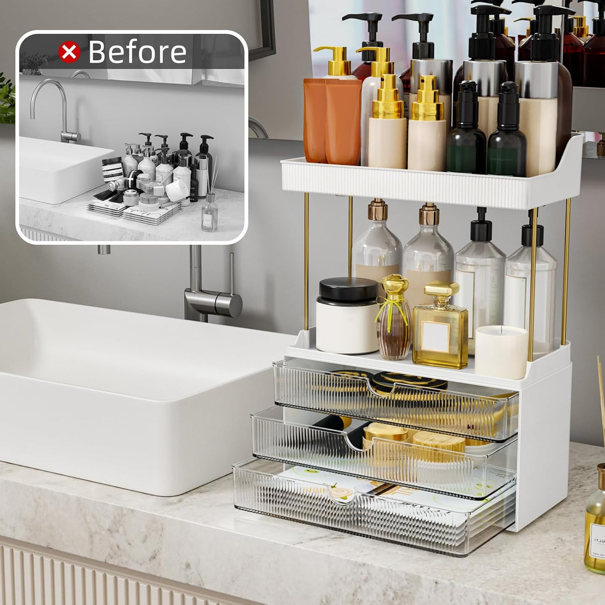 Arcylic 5-Tier Makeup & Skincare Organizer for Vanity, Bath