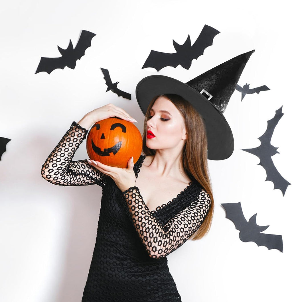 JXITON Halloween Witch Hat Black Costume Witches Hats with Buckle Faux Leather Witch Hat for Women Men Witch Wizard Costume Cosplay Party Supply