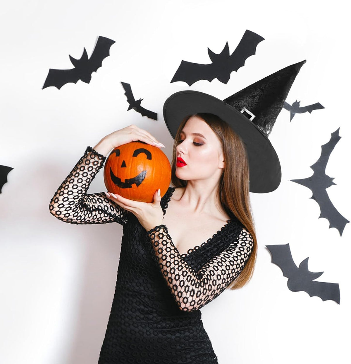 JXITON Halloween Witch Hat Black Costume Witches Hats with Buckle Faux Leather Witch Hat for Women Men Witch Wizard Costume Cosplay Party Supply