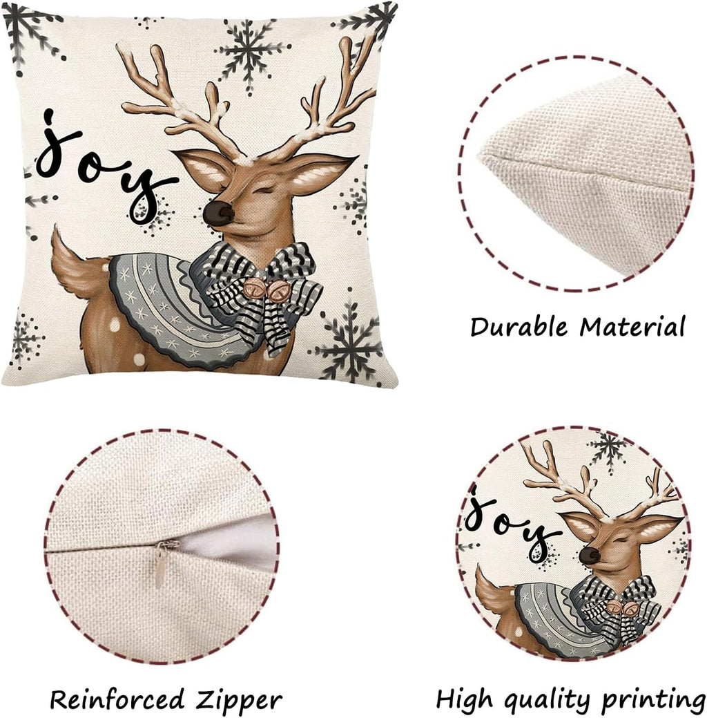 Christmas Pillow Covers 18X18, Plaid Snowmen ELK Decor for Home