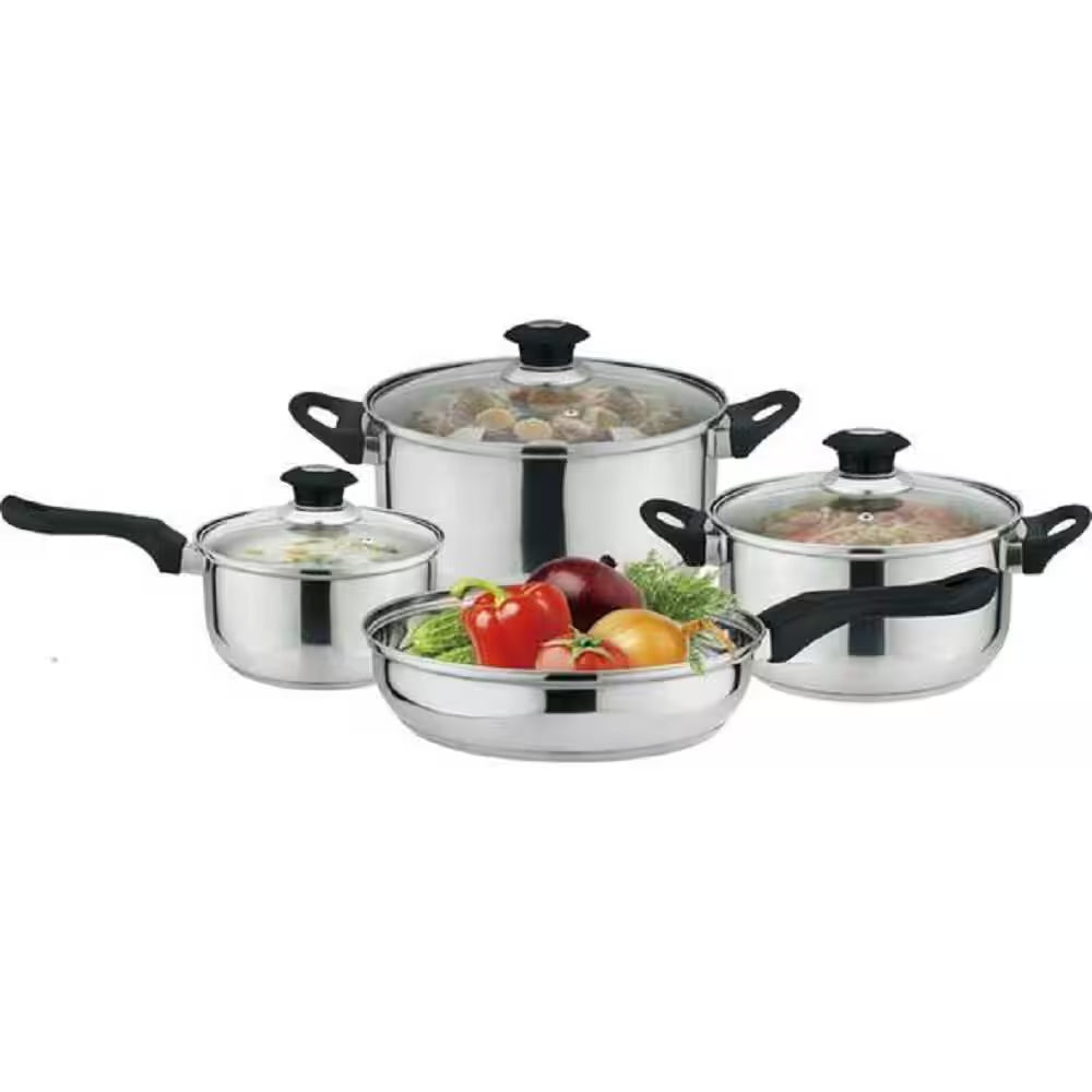 7-Piece Stainless Steel Pots and Pans Kitchen Cookware Set