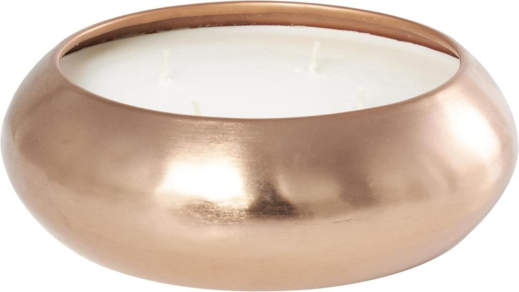 Metal Decorative Candle Tropical Breeze Scented Wide Dome Shaped 60 Oz 4 Wick Aromatherapy Candle with White Wax, Wax Aromatherapy Candle 9" X 9" X 3", Copper