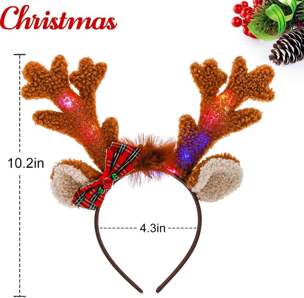 Light up Deer Antlers Headband Costume for Women Adults - LED Ears Xmas Reindeer Christmas Costume