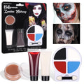 Halloween Zombie Makeup Kit with 4 Colors Face Body Paint & Applicator, Fake Blood, Liquid Latex and Scar Wax SFX Makeup Set for Vampires Wounds Clown Cosplay Special Effects Makeup