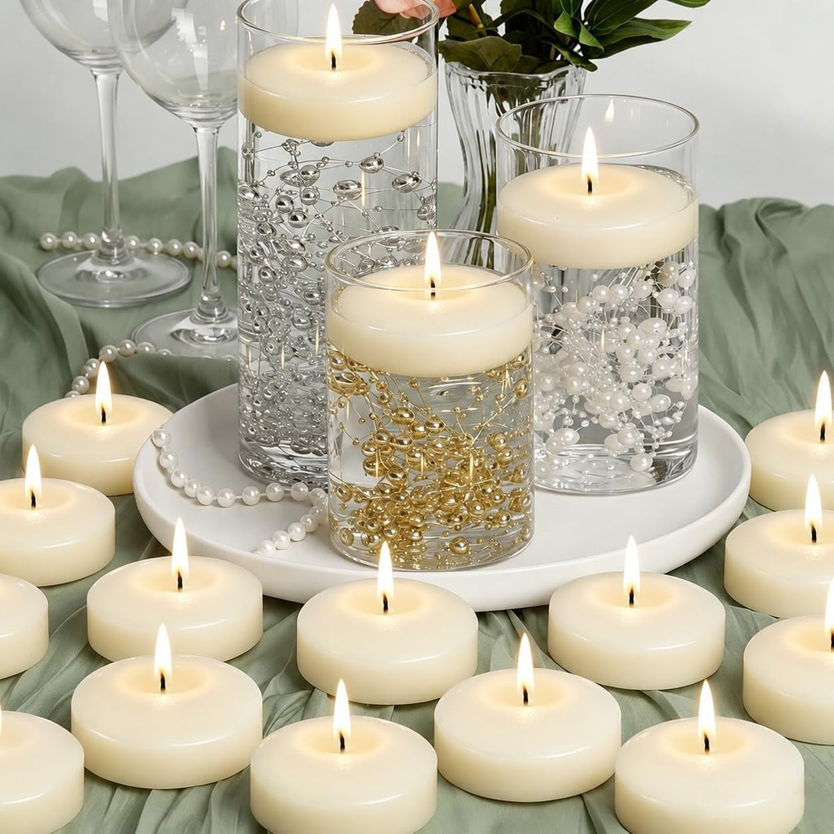Ivory Floating Candles 3-Inch - 12 Pack Water Floating Candle Long Burning Candle Set Unscented Candles Floating for Centerpieces Wedding Dinner Thanksgiving Party Home Decor