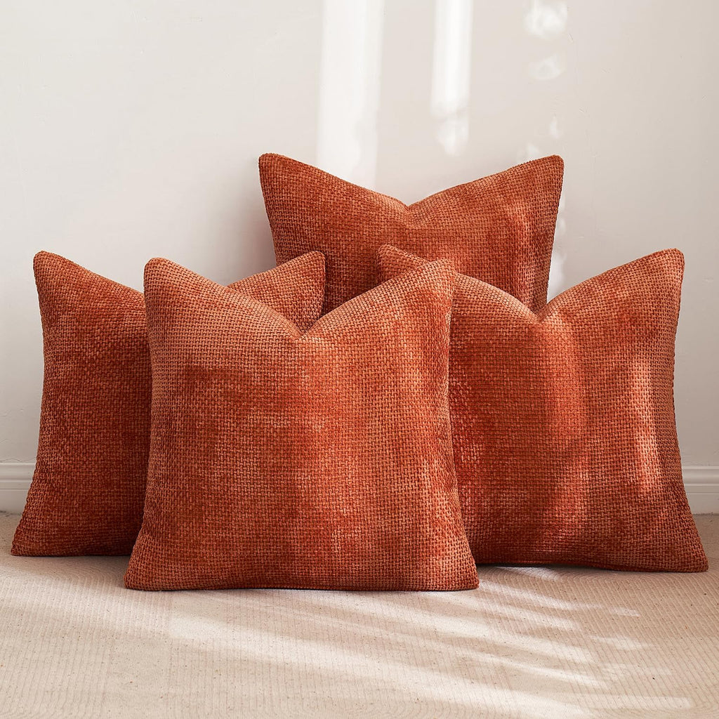 Decorative Chenille Fall Pillow Covers Burnt Orange 16X16 Pack of 4