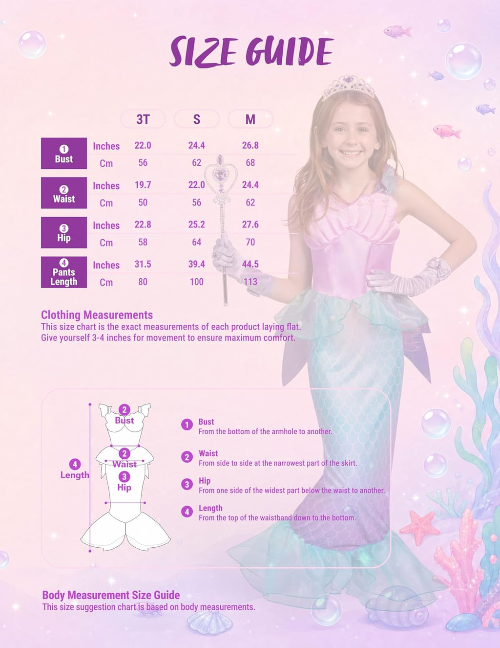 Halloween Little Mermaid Costume with Mermaid Tail for Princess Girls 4-6 for Cosplay, Birthday Outfit