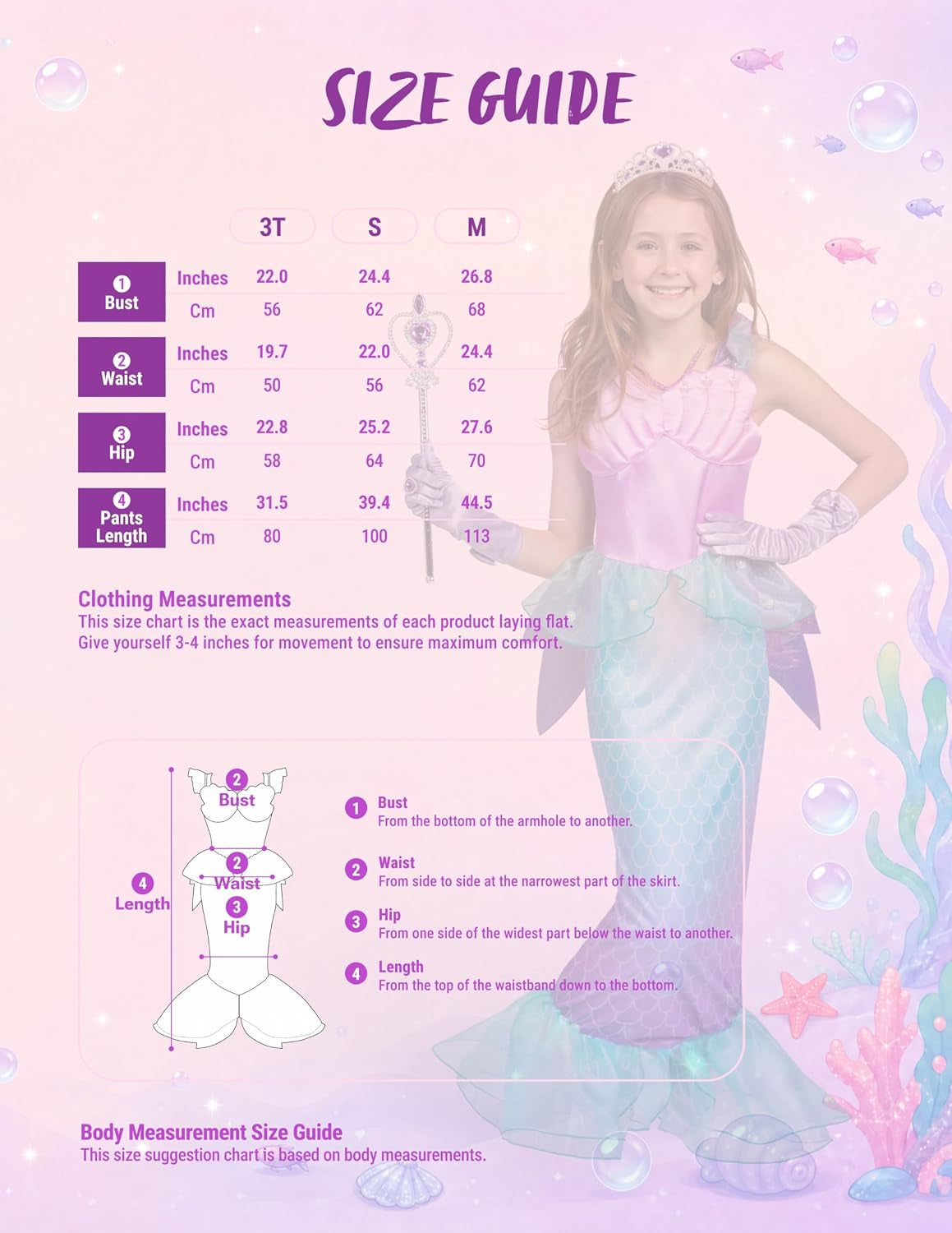 Halloween Little Mermaid Costume with Mermaid Tail for Princess Girls 4-6 for Cosplay, Birthday Outfit