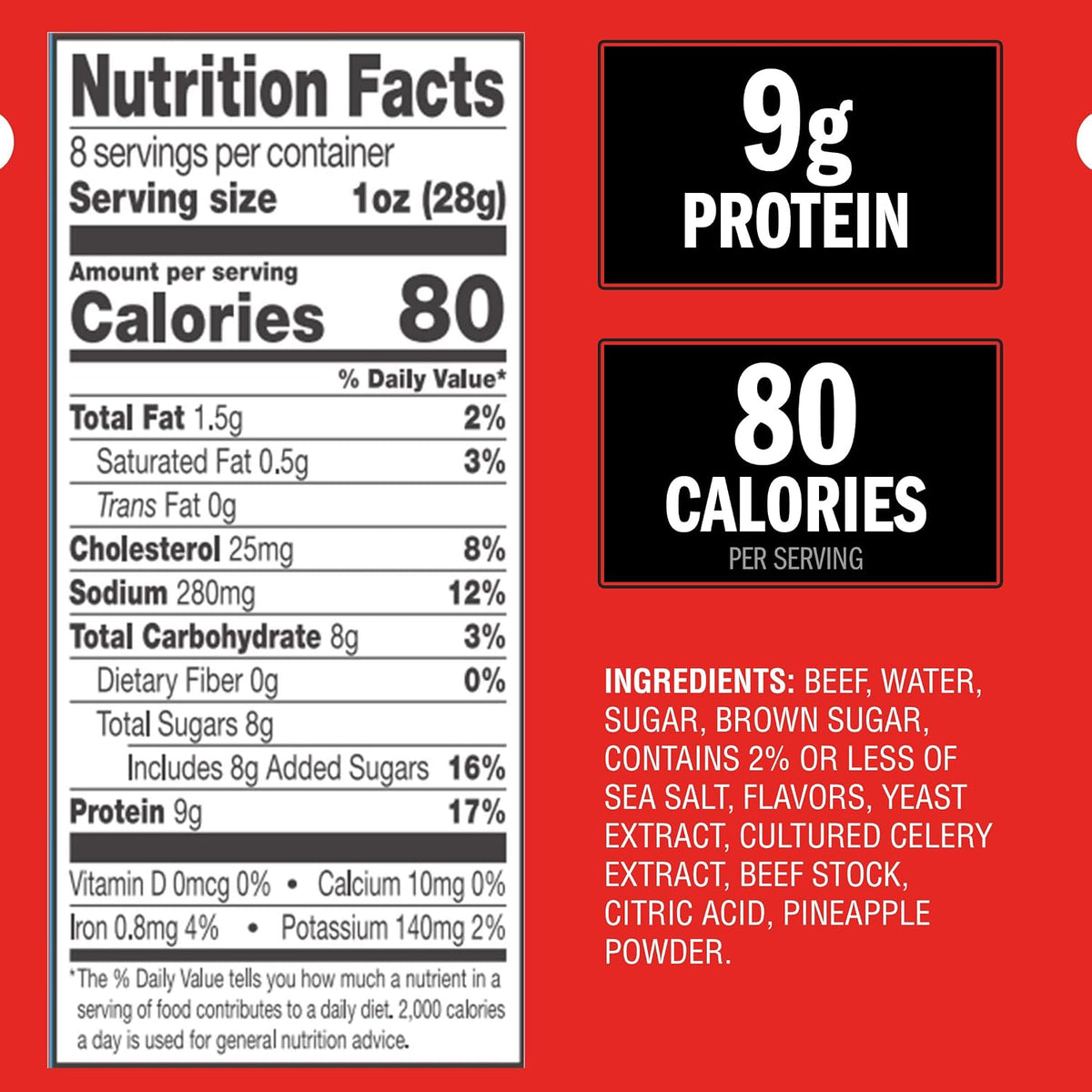 Beef Jerky Half Pounder - Sweet & Hot - 100% Real Beef - Ready to Eat Real Meat Protein Snacks - 9G Protein per Serving - 8 Oz Large Jerky Bag (Pack of 2)