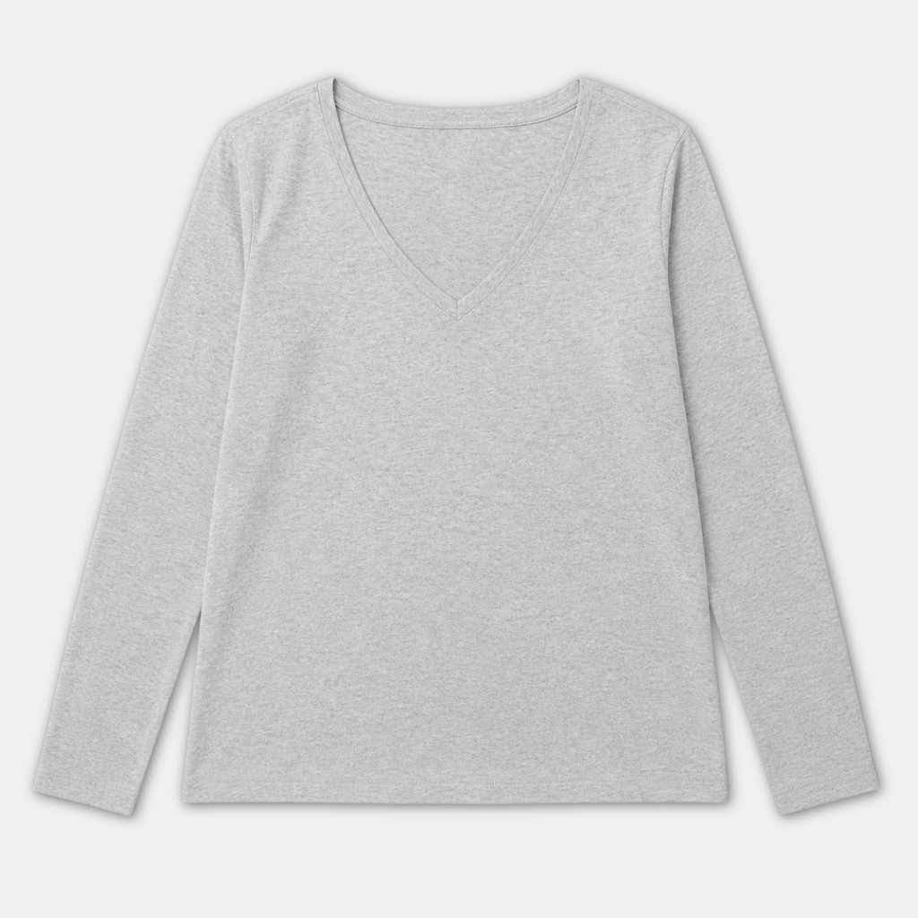 Amazon Essentials Women's Long Sleeve V-Neck T-Shirt - Heather Grey