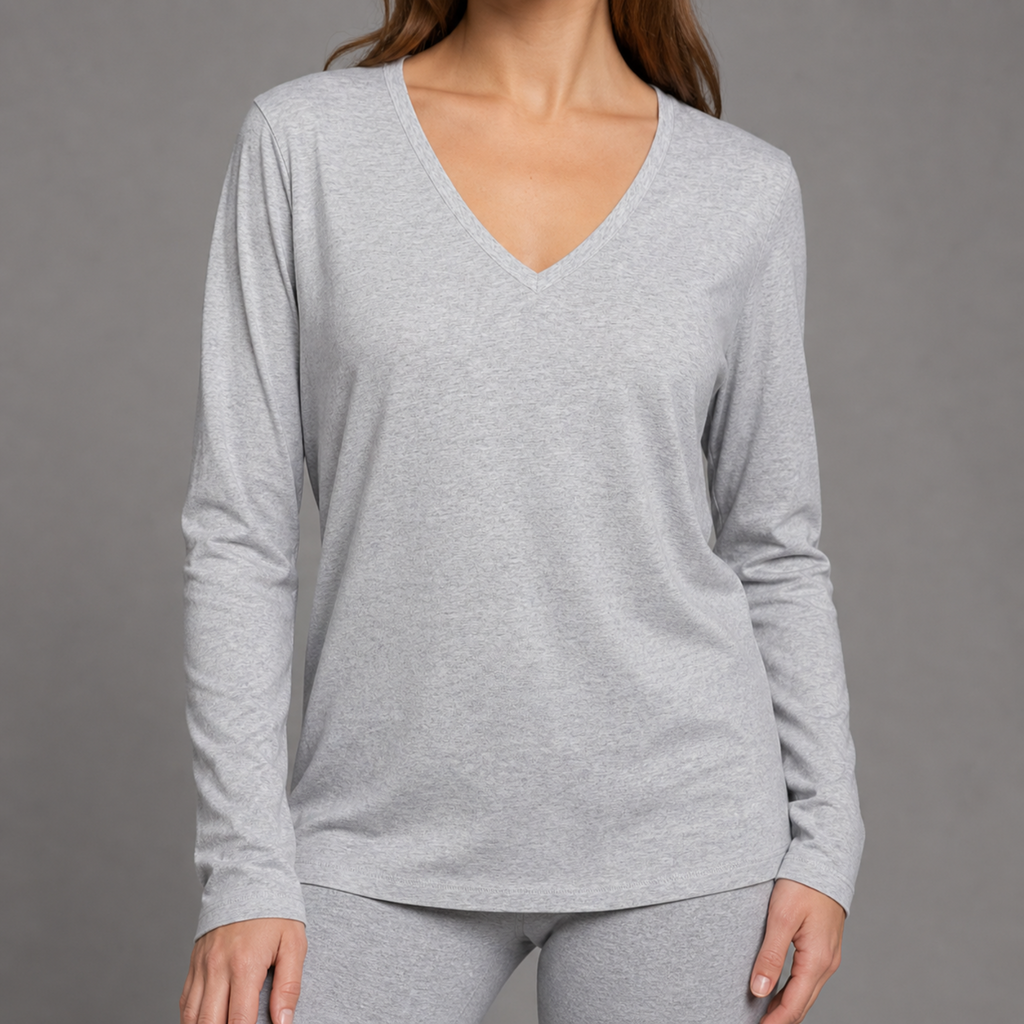 Amazon Essentials Women's Long Sleeve V-Neck T-Shirt - Heather Grey