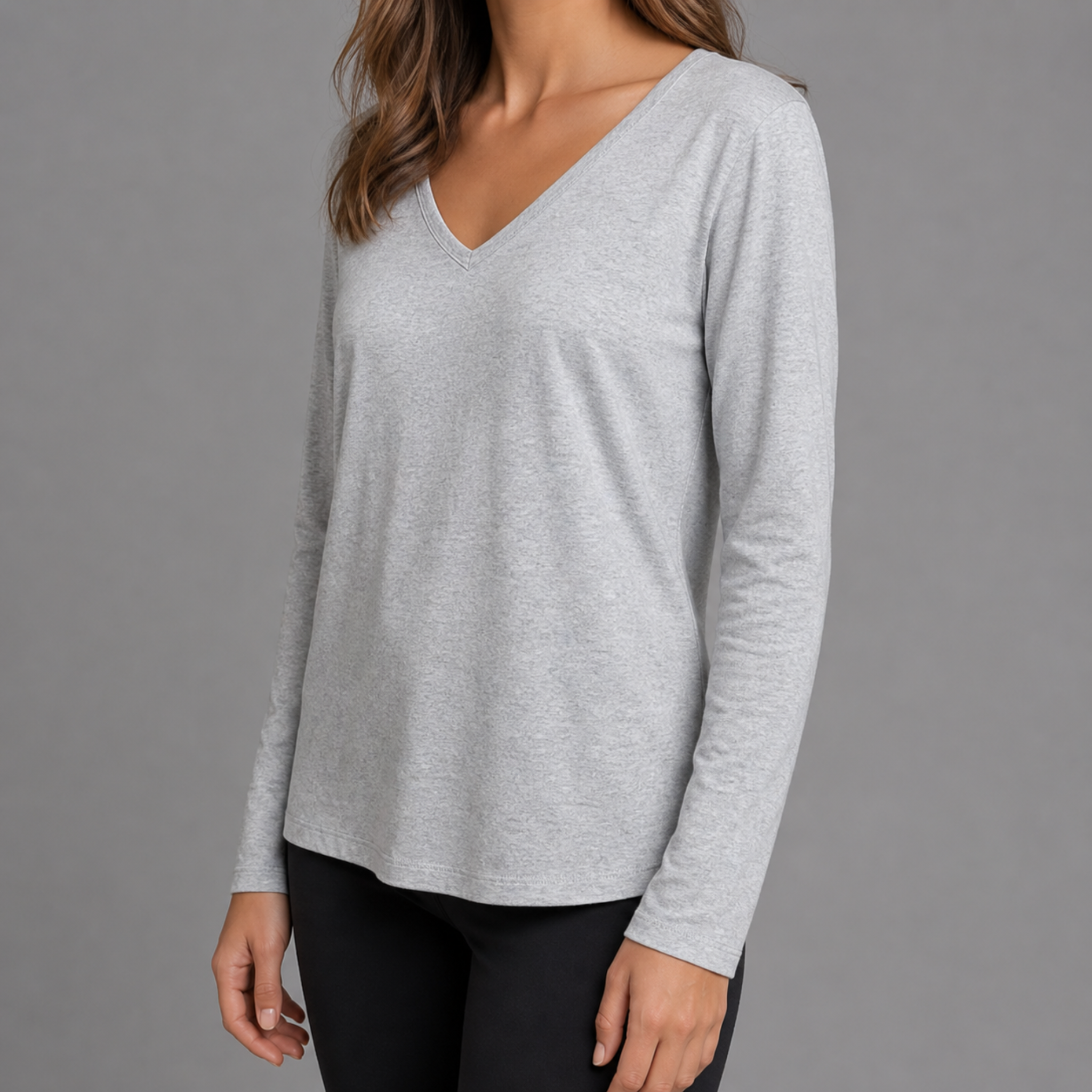 Amazon Essentials Women's Long Sleeve V-Neck T-Shirt - Heather Grey