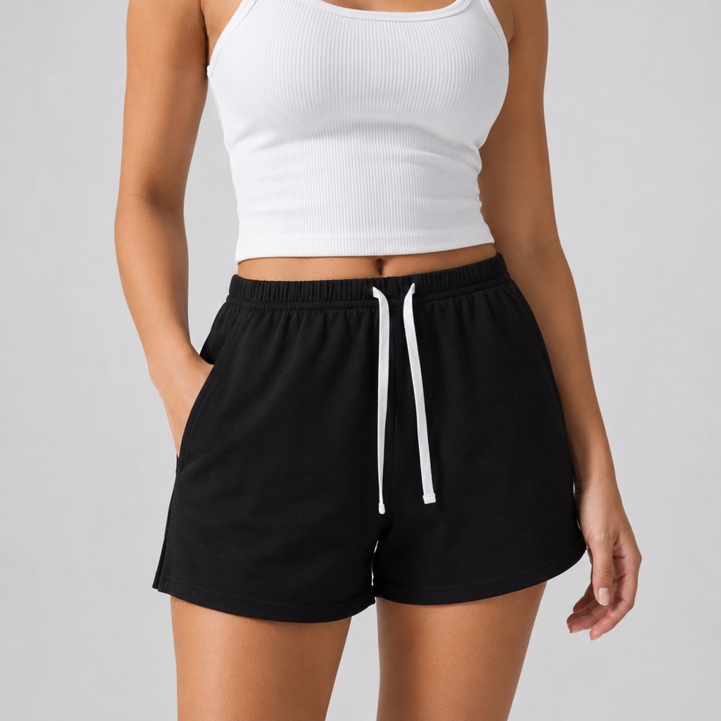 Casual Stretch Drawstring Lounge Shorts - Black