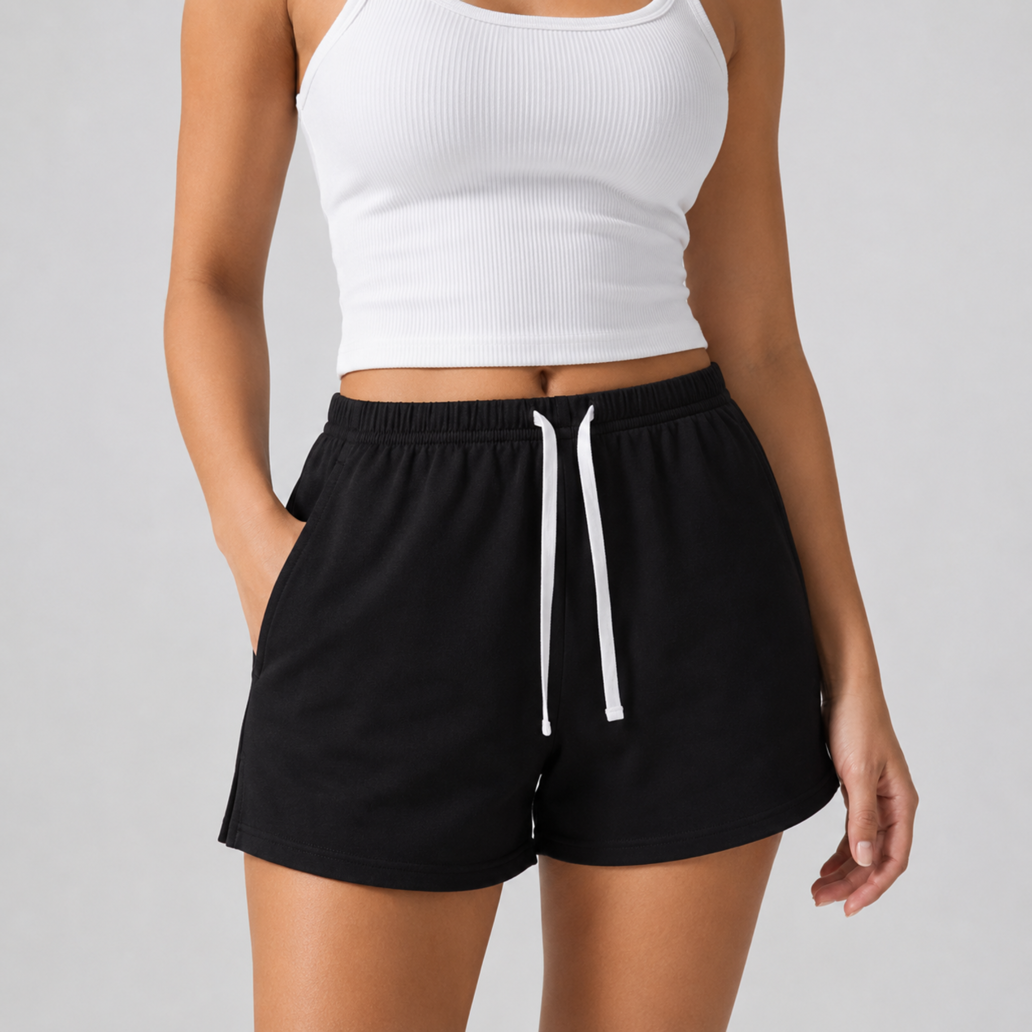 Casual Stretch Drawstring Lounge Shorts - Black
