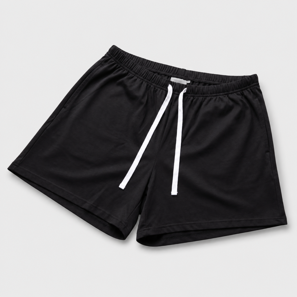 Casual Stretch Drawstring Lounge Shorts - Black