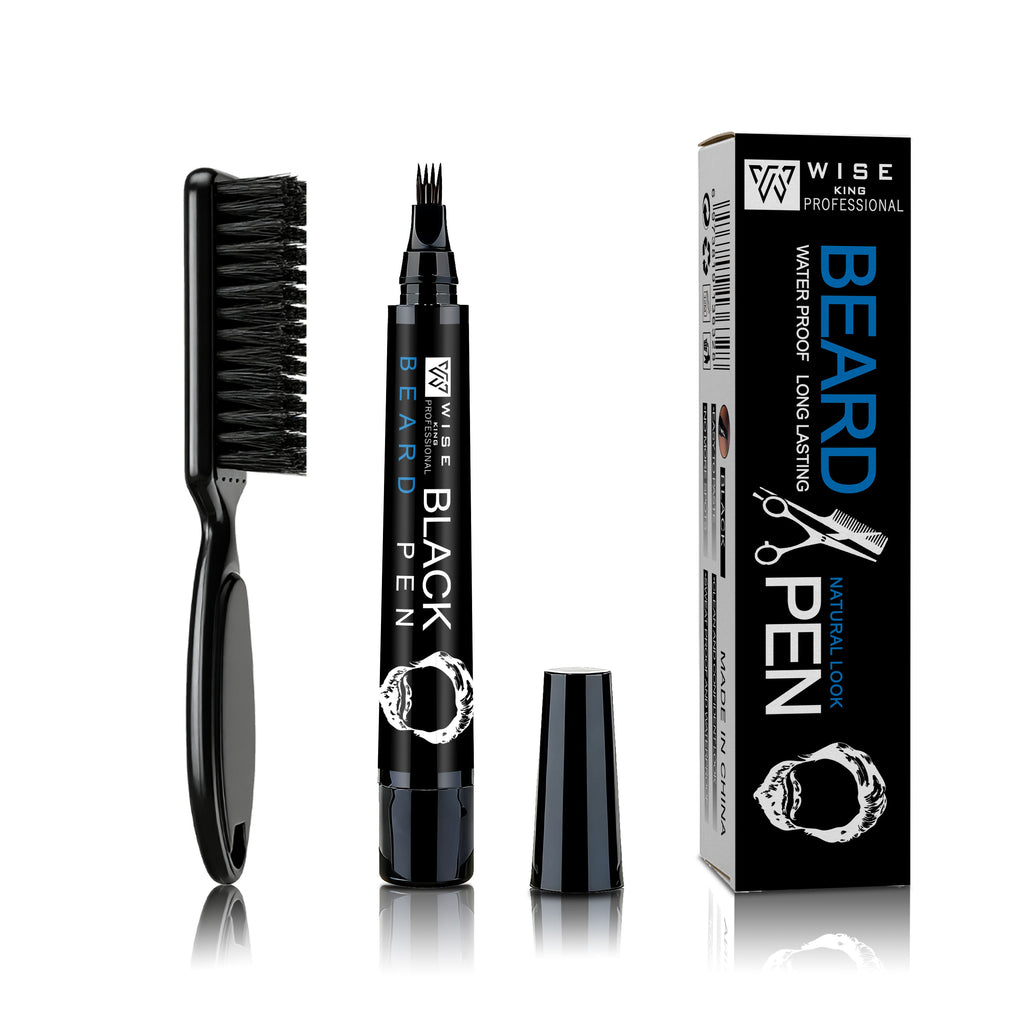 Black Beard Pen Filler with Brush 32g Contain Plant Extract for Men Gray Beard Quick Coloring Waterproof and Sweatproof Home Use