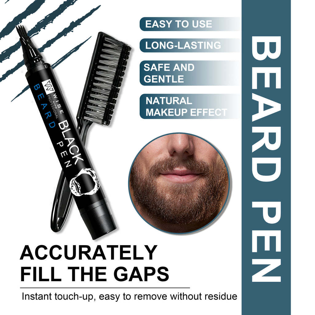 Black Beard Pen Filler with Brush 32g Contain Plant Extract for Men Gray Beard Quick Coloring Waterproof and Sweatproof Home Use