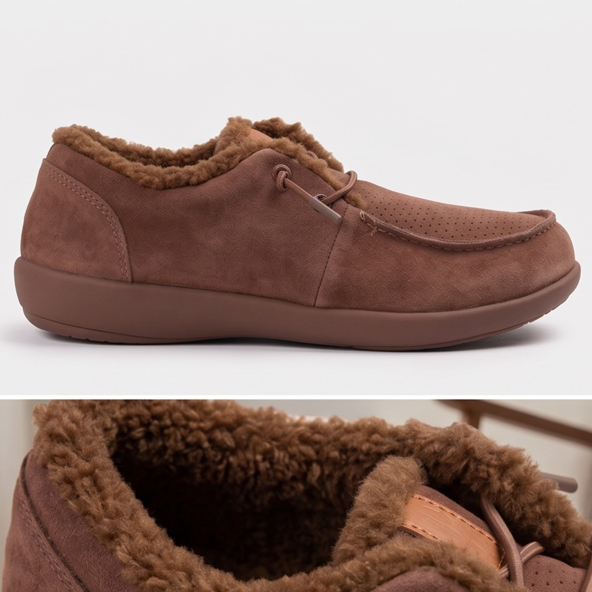 Men's Cozy Faux-Fur Lined Suede Moccasin Slippers - Size 8.5
