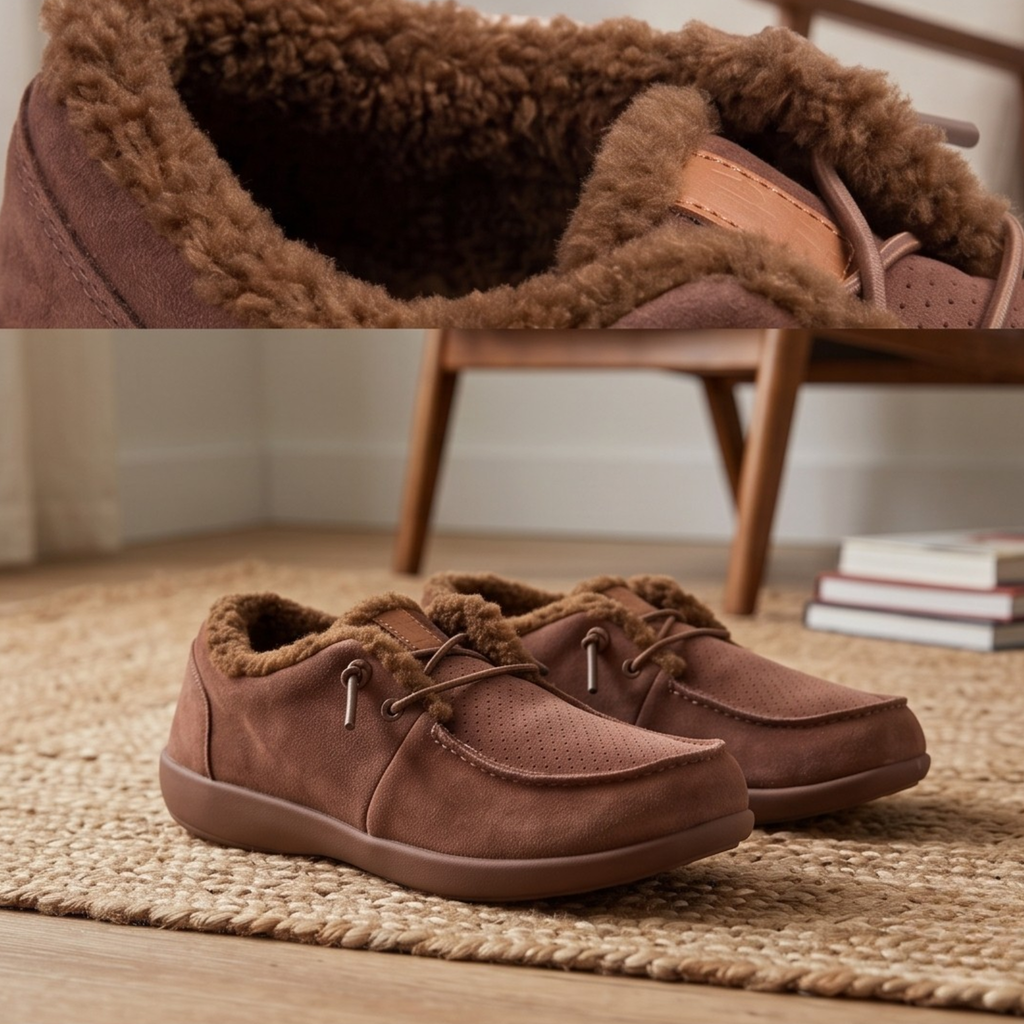 Men's Cozy Faux-Fur Lined Suede Moccasin Slippers - Size 8.5