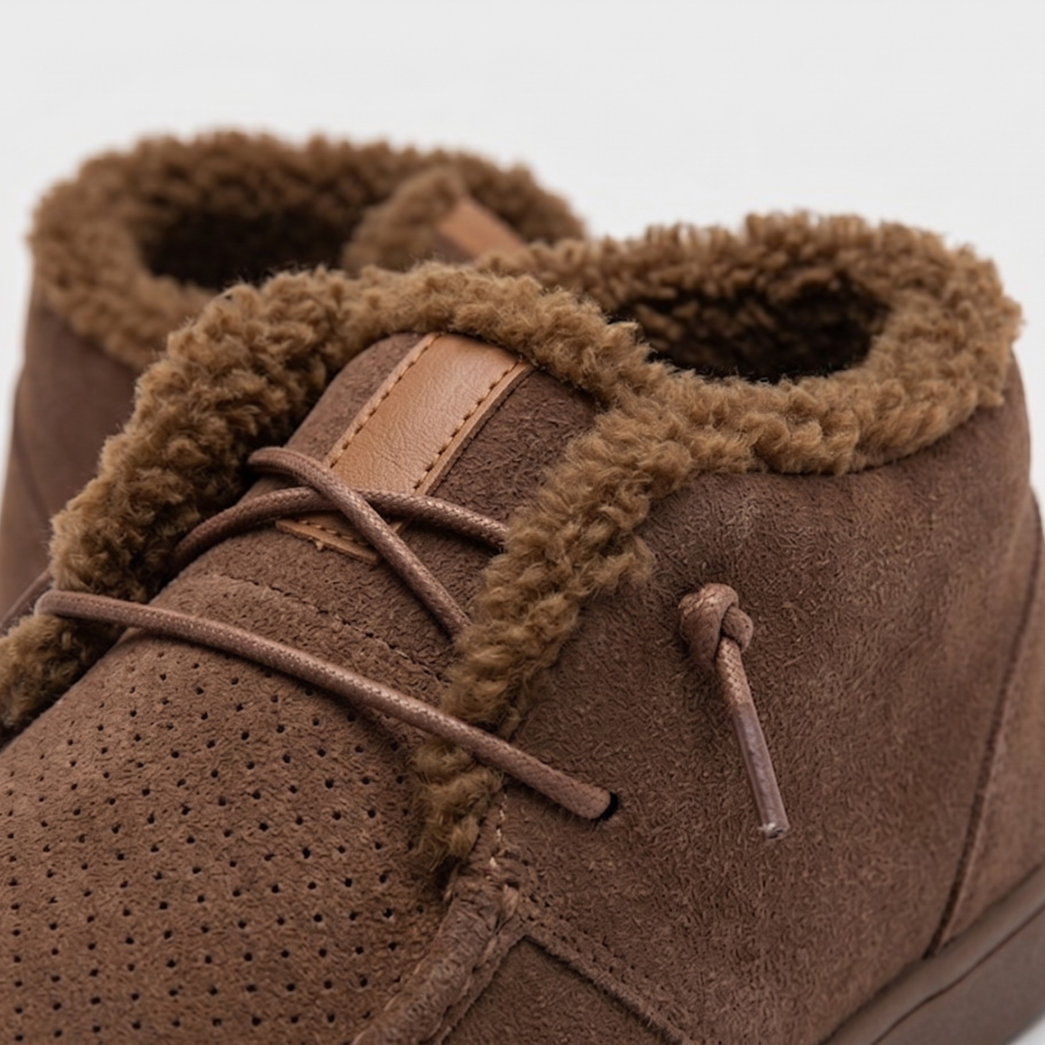 Men's Cozy Faux-Fur Lined Suede Moccasin Slippers - Size 8.5