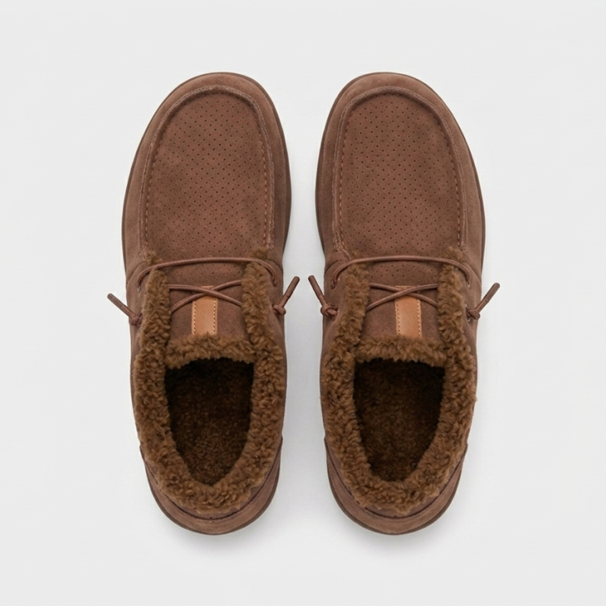 Men's Cozy Faux-Fur Lined Suede Moccasin Slippers - Size 8.5