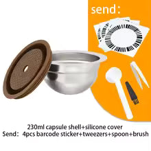 For Vertuo Stainless Steel Capsule Shell with Silicone Cover, 4 Barcode Stickers and a Circulating Powder Filter Are Included