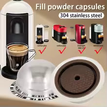 For Vertuo Stainless Steel Capsule Shell with Silicone Cover, 4 Barcode Stickers and a Circulating Powder Filter Are Included