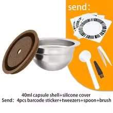 For Vertuo Stainless Steel Capsule Shell with Silicone Cover, 4 Barcode Stickers and a Circulating Powder Filter Are Included