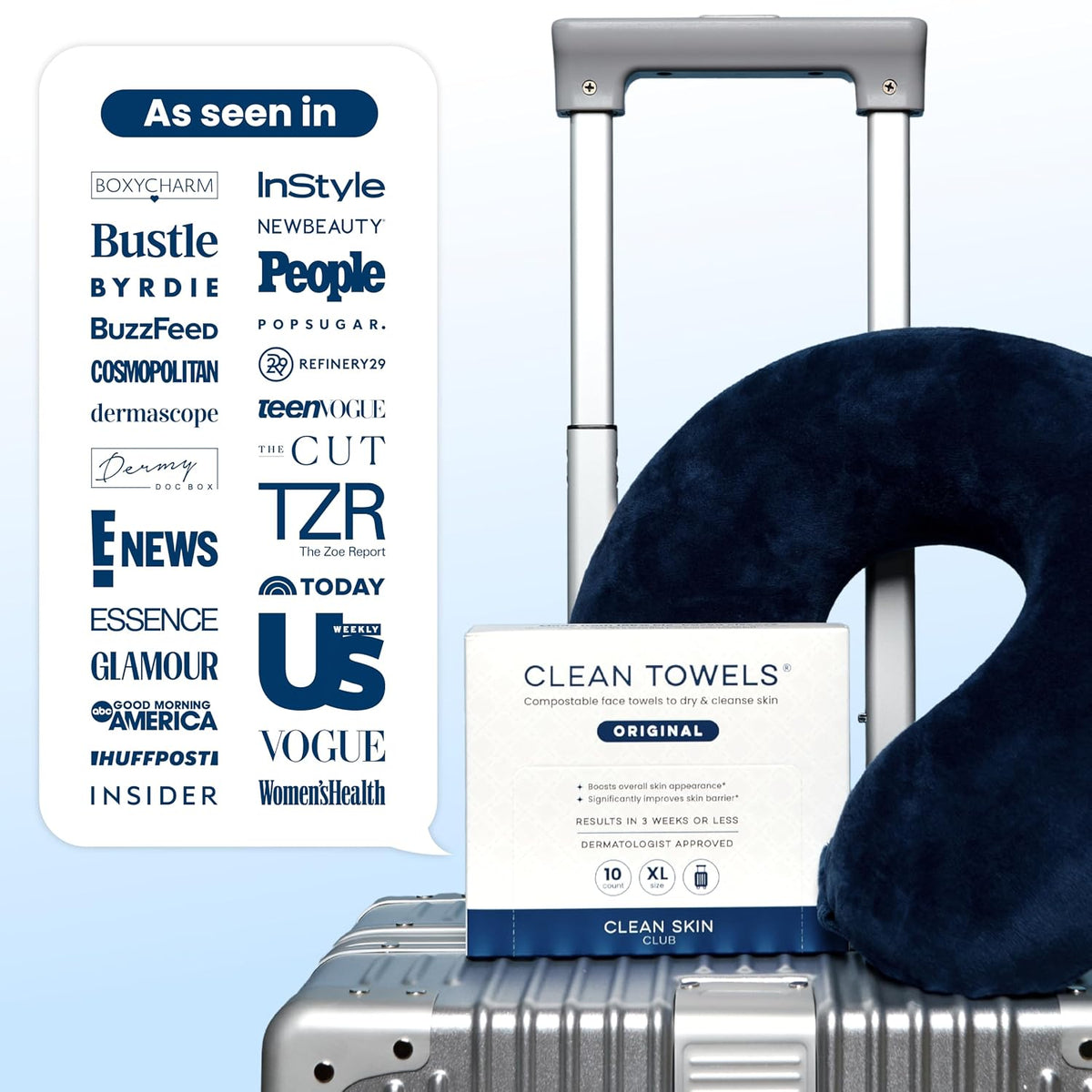 Clean Towels XL®, Travel Pack 100% USDA Biobased Disposable Face Towel, Eczema Association Accepted,Dry Wipes, Tsa-Approved Travel Essential (1, 40 Count(Pack of 40))