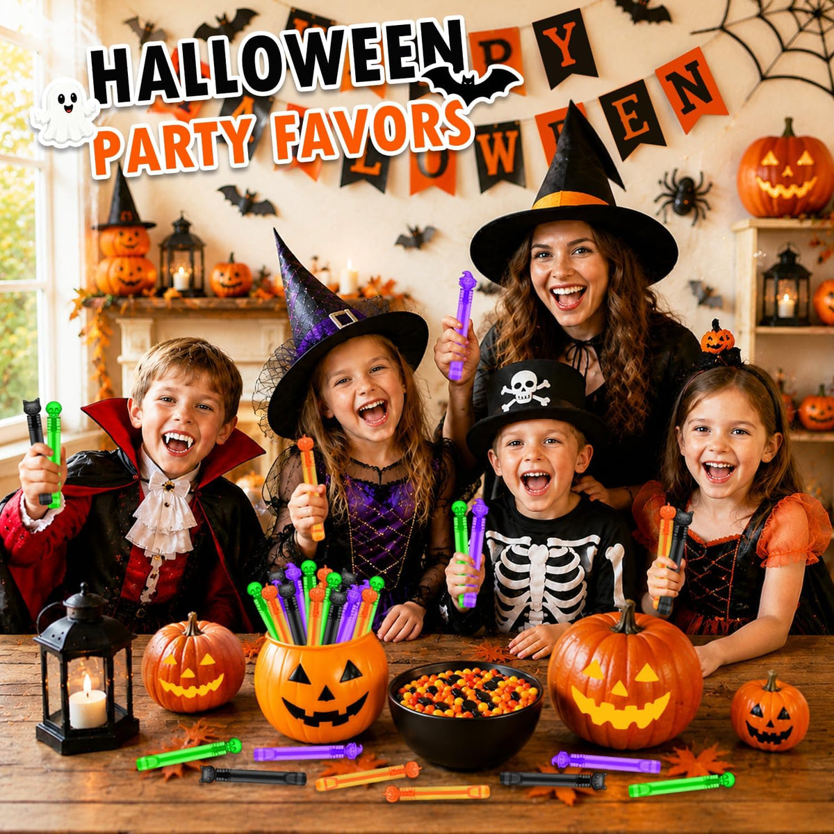 Halloween Treats Non Candy for Toddlers 24 PCS, Mini Bubble Wands Prizes Toys Gifts Bags for Kids, Small Halloween Birthday Classroom Party Basket Goody Bag Stuffer Trinkets Stuff for Boys Girls