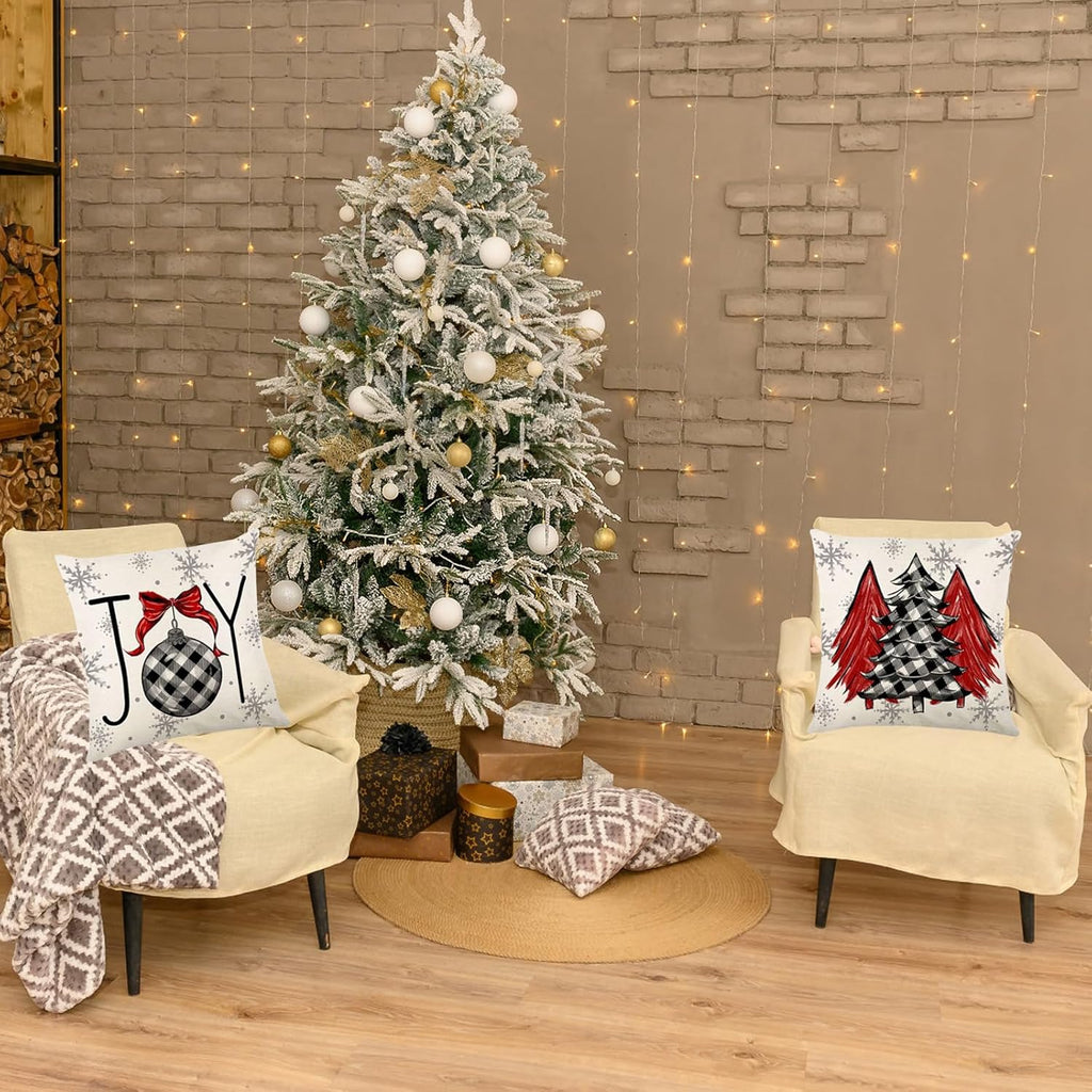 Christmas Decorations - Christmas Pillow Covers 18X18 Set of 4,Farmhouse Christmas Throw Pillow Covers Set for Home Bedroom Sofa Couch