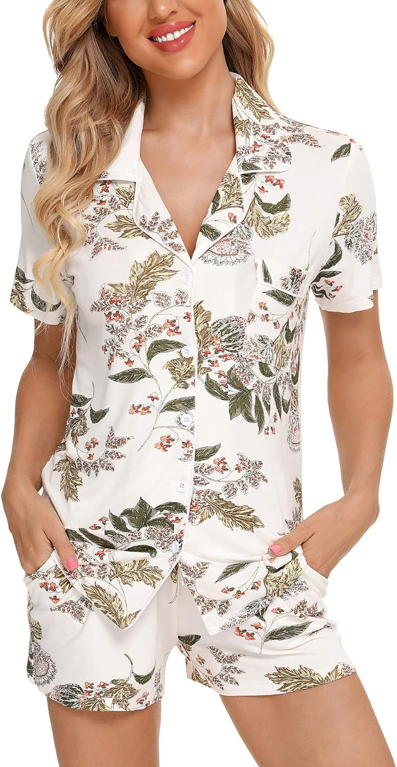 Womens Pajamas Set Short Sleeve Button down Sleepwear 2 Piece Pjs XXL