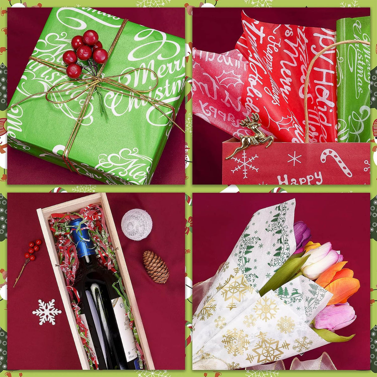 Christmas Tissue Paper, 100 Sheets Glossy Tissue Paper for Gift Bags and Wrapping, Colorful Gift Wraps for Christmas, Holiday, Xmas, New Year, Birthday, Crafts, Art Packaging,19.7X13.8