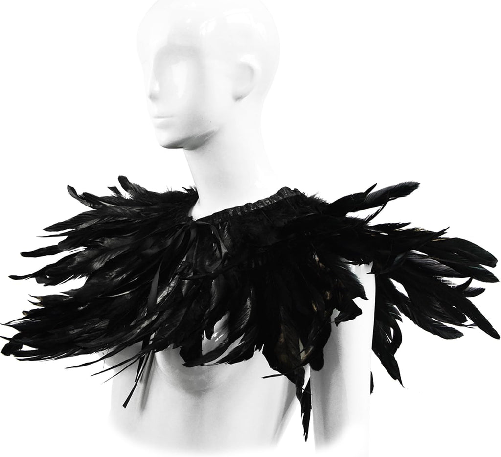 Black Witch Feather Collar Crow Shawl Costume Halloween Swan Wings Accessories Cape for Women