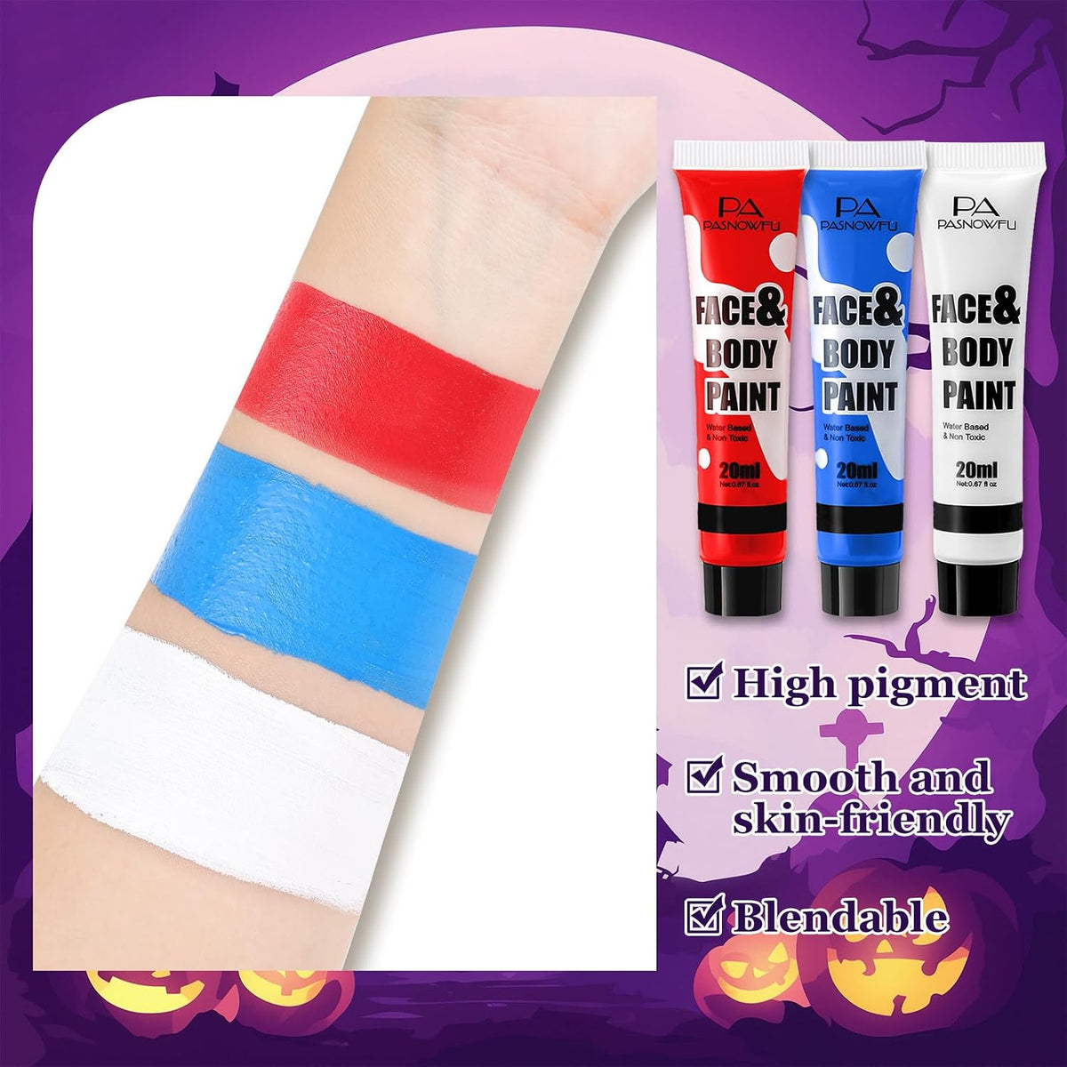 Red White Blue Face Paint, Halloween, Independence Day Body Paint