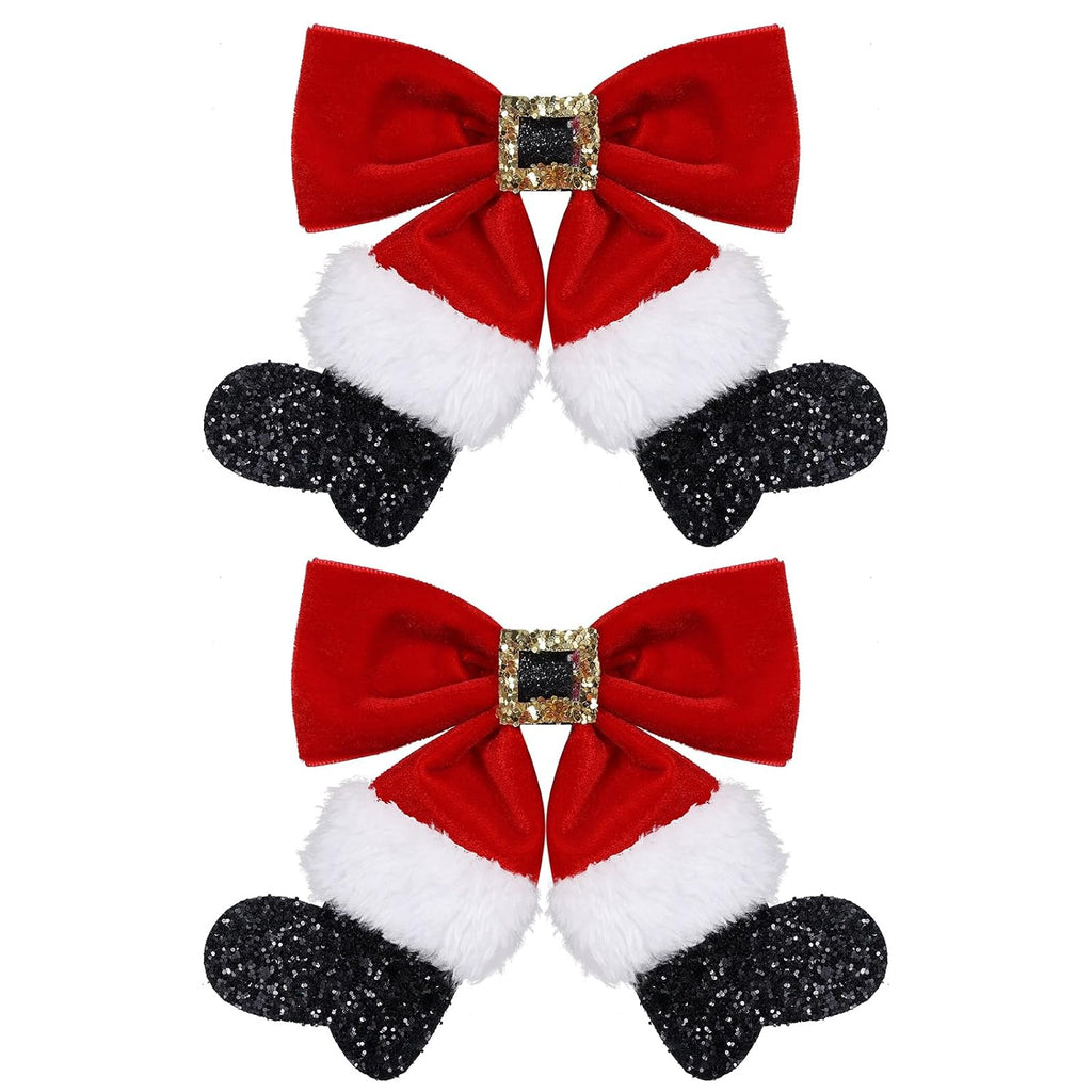Red Velvet Ribbon Hair Bows 2Pc Glitter Sparkly Christmas Santa Claus Decor Hair Clip Barrettes Alligator Hairpins Holiday Party Dress Decor Accessory for Girls Women Xmas Gift