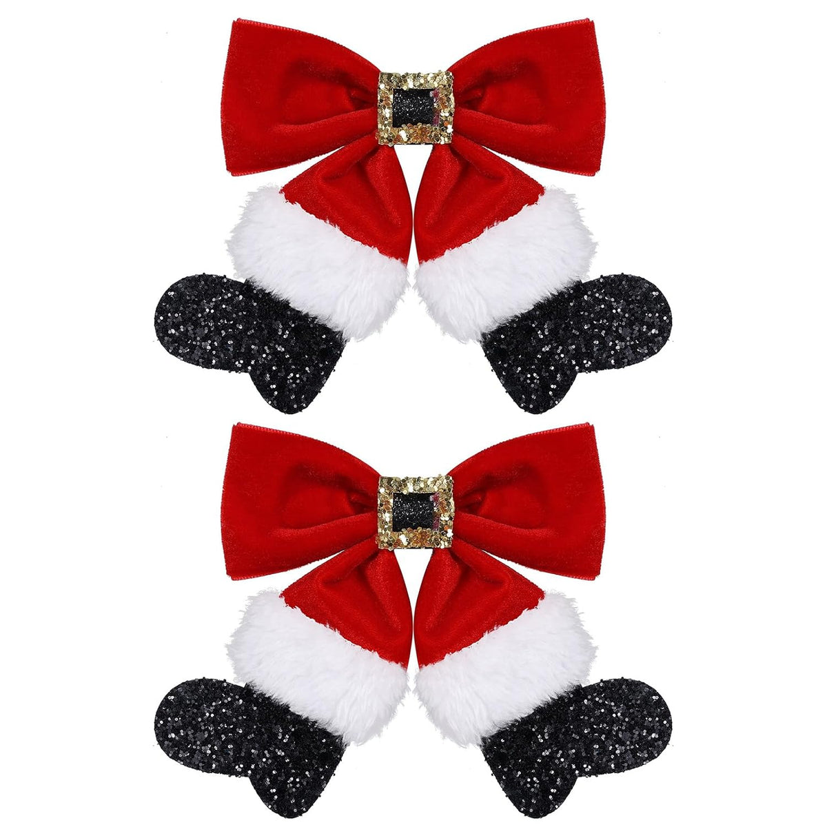 Red Velvet Ribbon Hair Bows 2Pc Glitter Sparkly Christmas Santa Claus Decor Hair Clip Barrettes Alligator Hairpins Holiday Party Dress Decor Accessory for Girls Women Xmas Gift