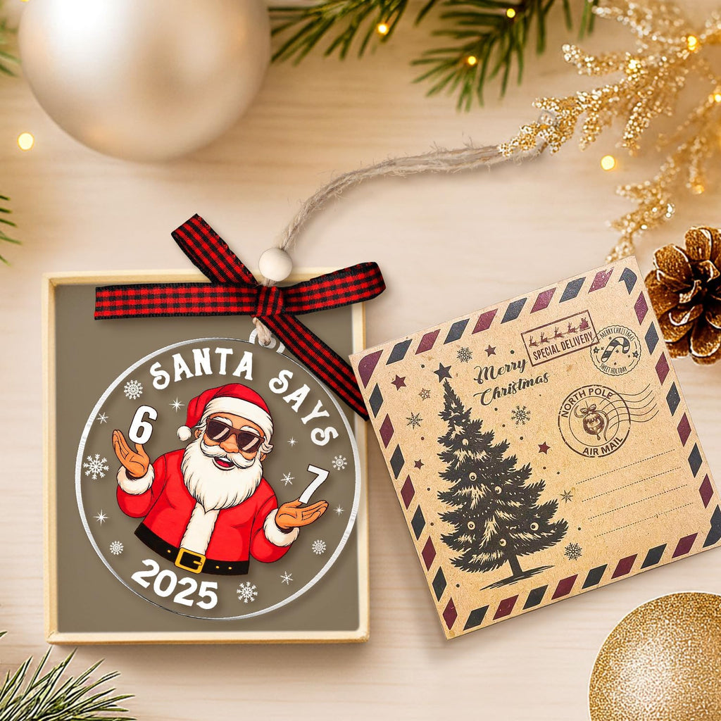 67 Christmas Ornament - Santa Says Six Seven Ornaments for Christmas Tree - 6 7 Trendy Funny Christmas Ornaments for Teens, Kids, Girls, Boys - White Elephant Gifts Acrylic Decoration 2025