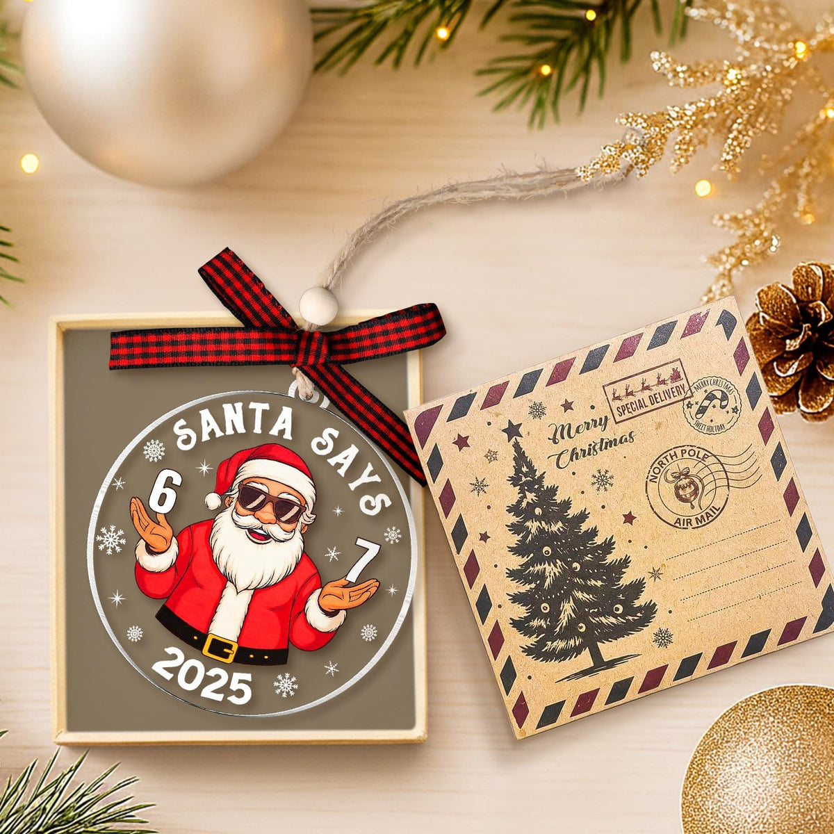 67 Christmas Ornament - Santa Says Six Seven Ornaments for Christmas Tree - 6 7 Trendy Funny Christmas Ornaments for Teens, Kids, Girls, Boys - White Elephant Gifts Acrylic Decoration 2025