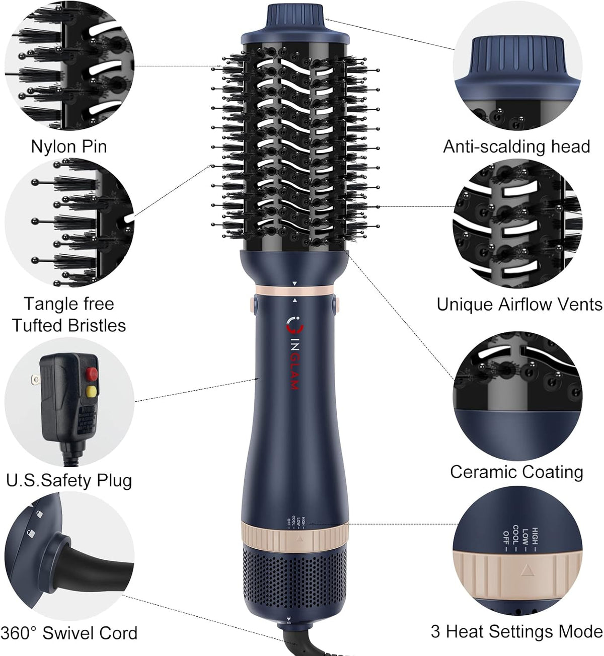 Hair Dryer Brush Set, Interchangeable 4-In-1 Blowout Brush Kit