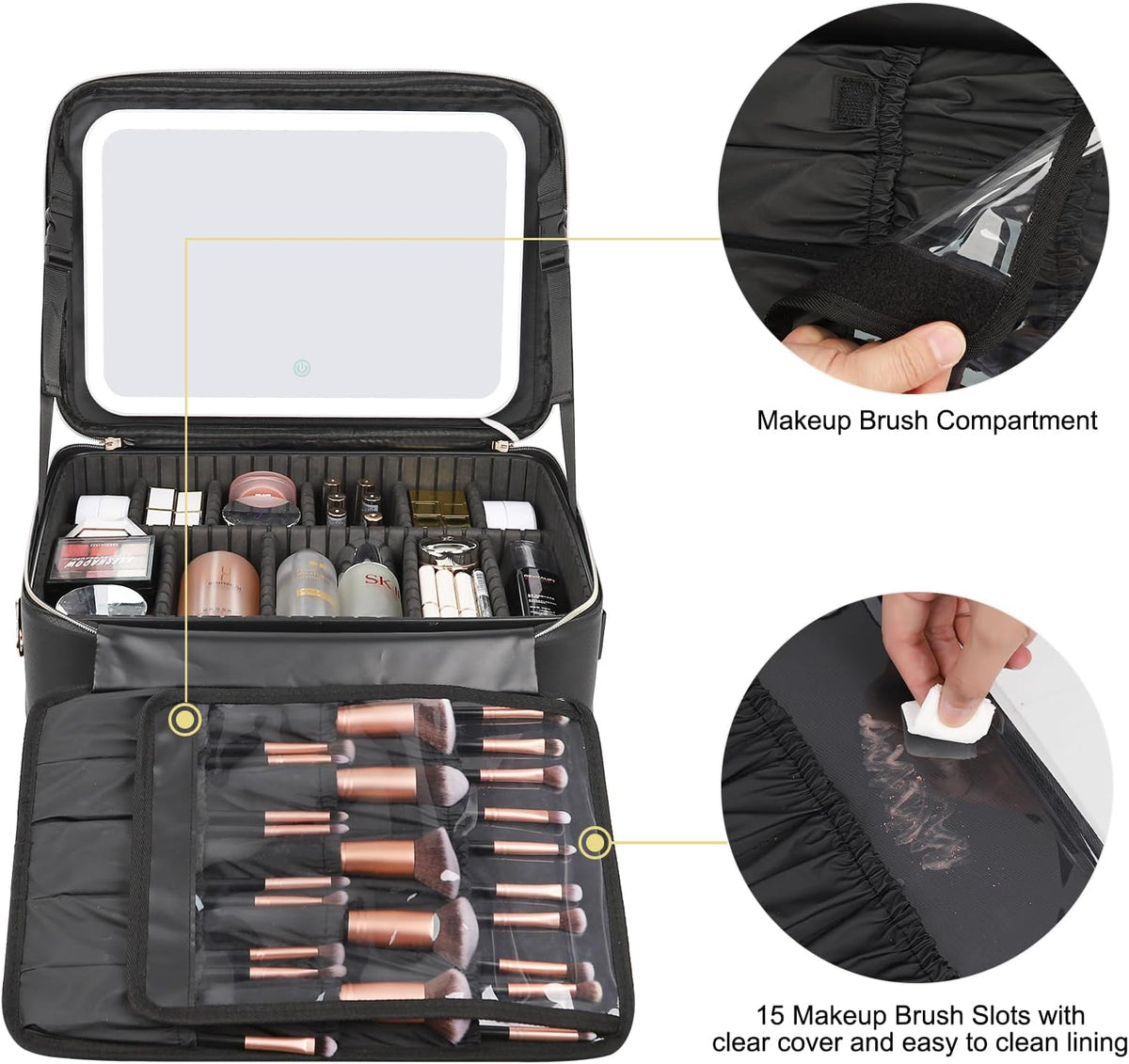 Large Makeup Bag with LED Mirror, Make up Case with Shoulder Strap