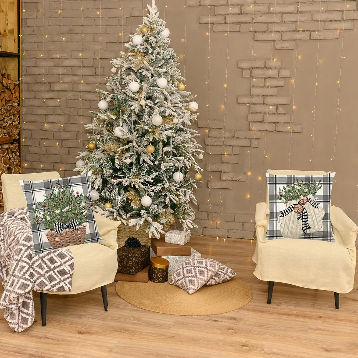 Christmas Pillow Covers 18X18, Plaid Snowmen ELK Decor for Home