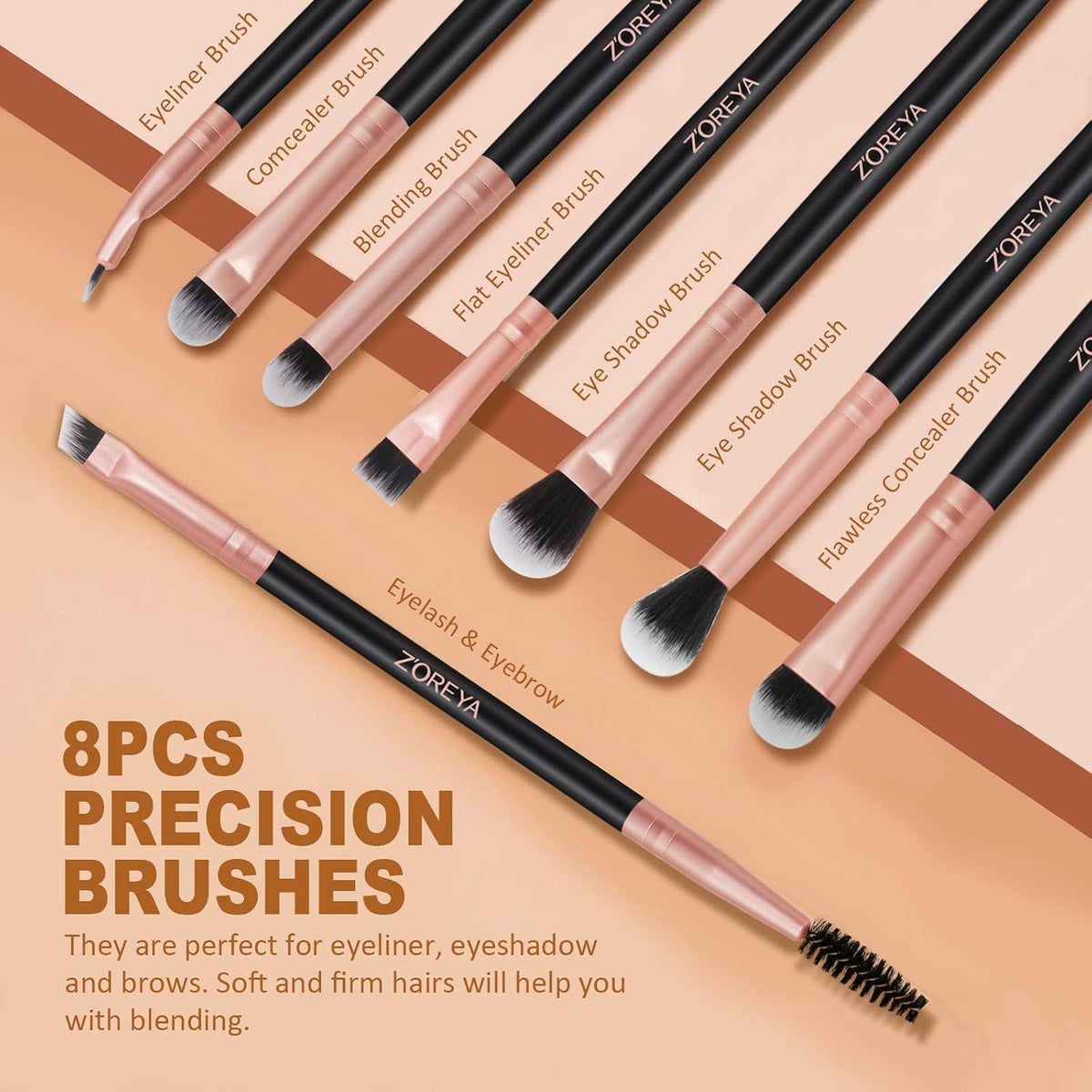 ZOREYA Makeup Brush Set - 15 Pcs Premium Synthetic Foundation Concealers Eye Shadows Make up Brush,Eyeliner Brushes(Rosegold)