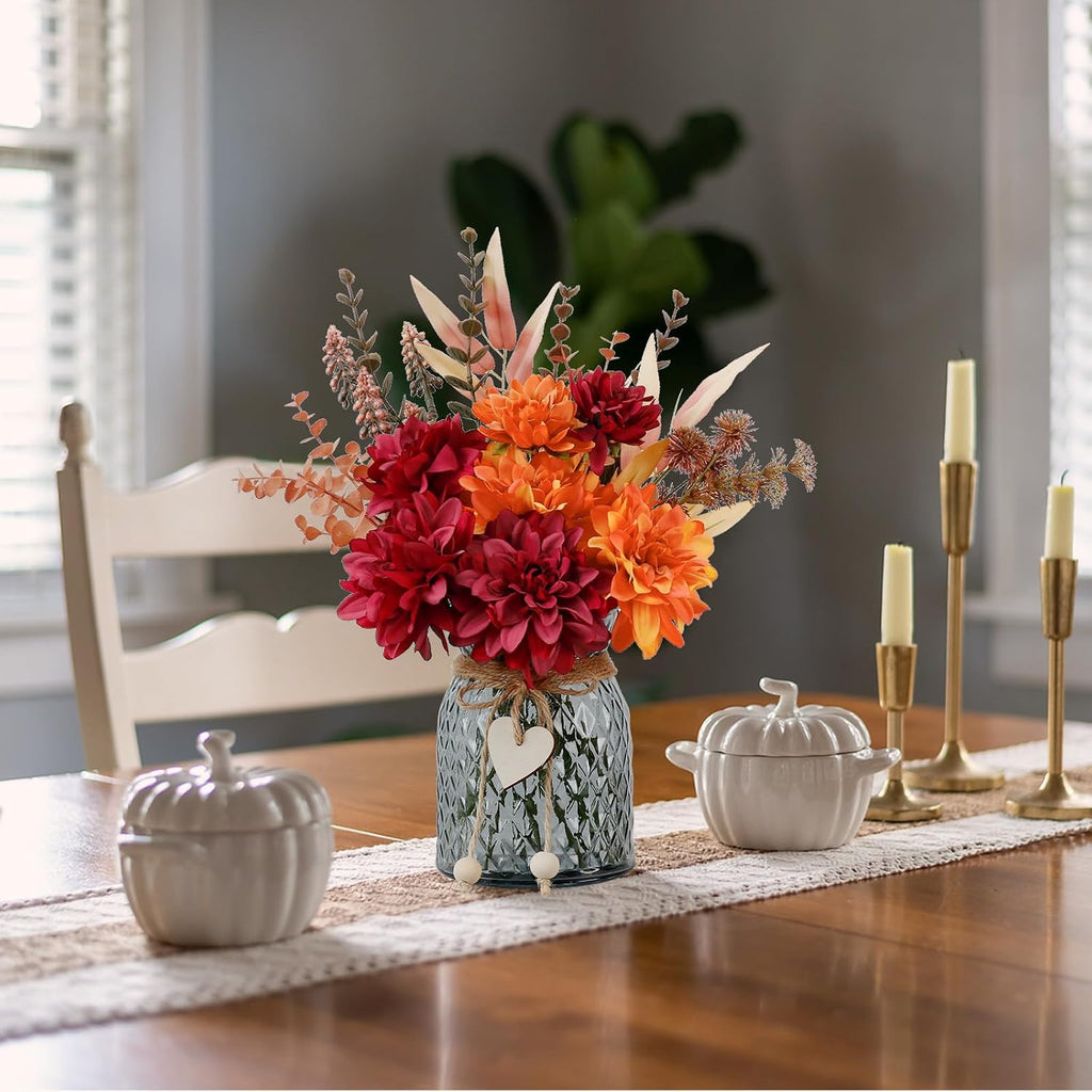 Fake Fall Flowers in Vase,Faux Flowers in Vase,Fall Floral Arrangement,Fall Centerpieces for Tables,Artificial Flowers,Kitchen Decor,Coffee Table Decor